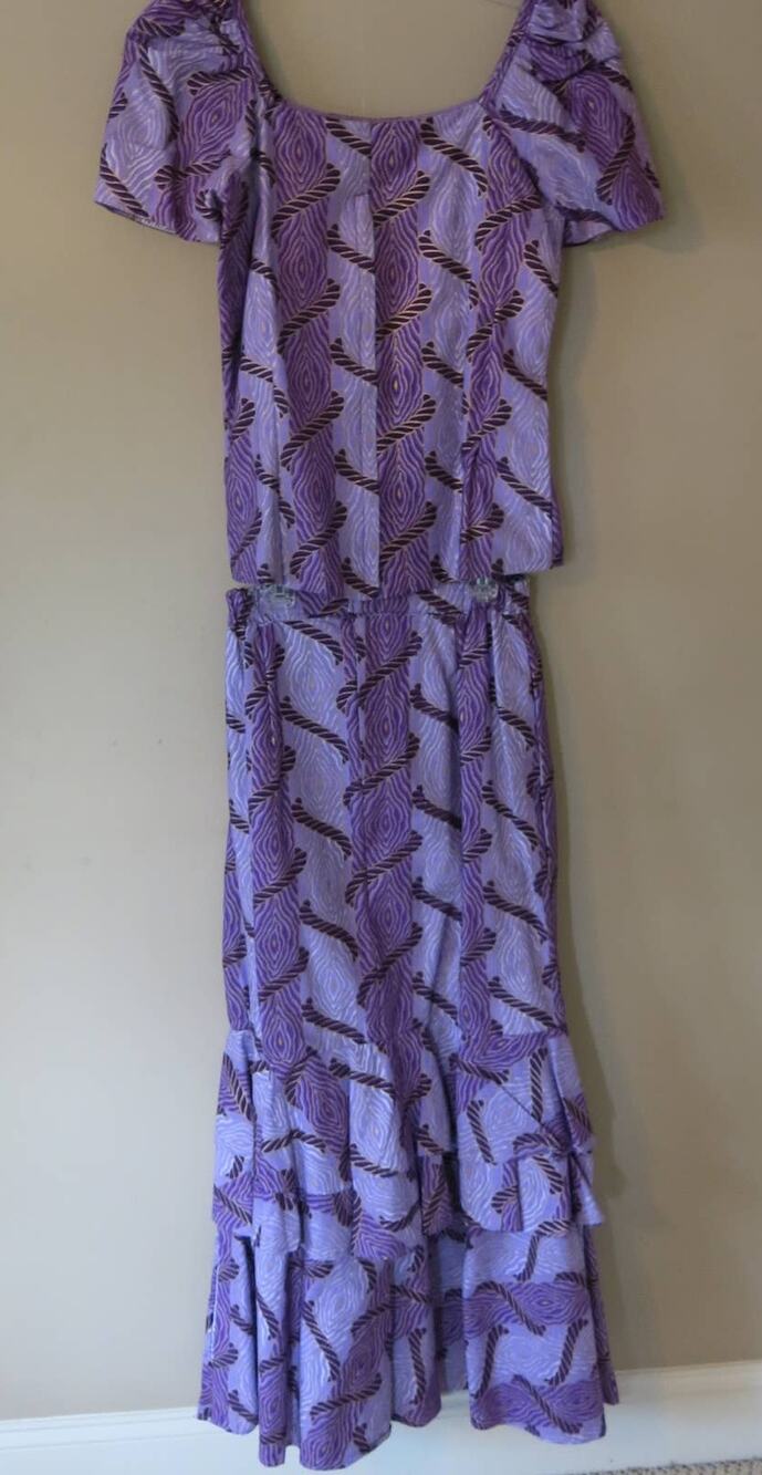 AFRICAN Handmade Ankara Long Maxi Skirt/Top/Headwrap Purple Gold Tribal Ethnic